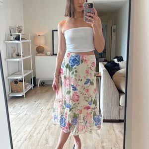 RIHOAS Floral Midi Skirt - Blue and Pink